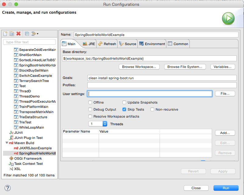 mvn clean install spring boot run