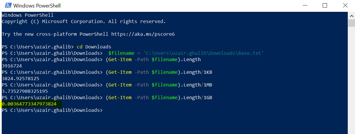 Get File Size in GB
