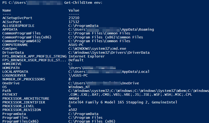 Print all environment variables in PowerShell