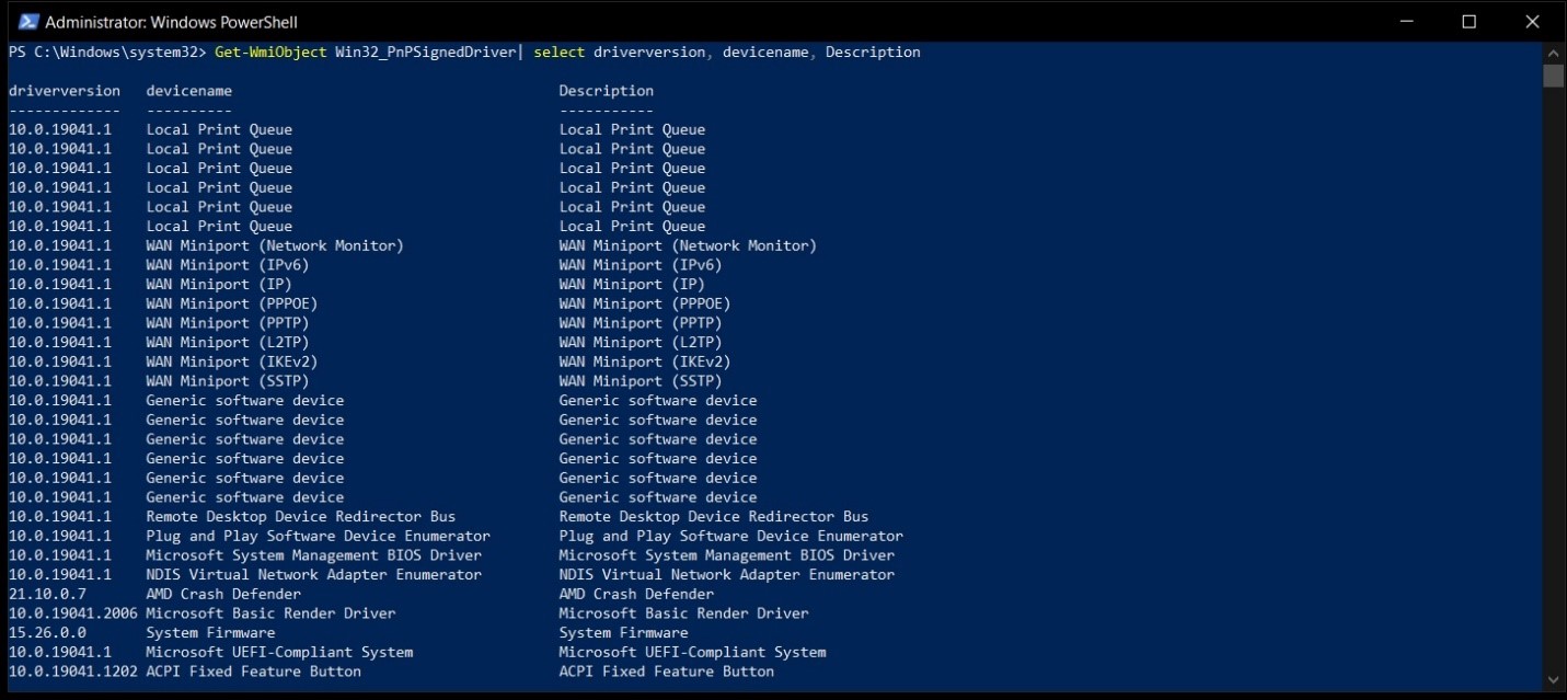Get Driver versions in PowerShell - Get-WmiObject