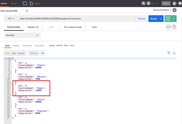 Put method result