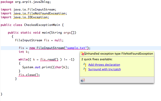 Checked Exception In Java Example Program