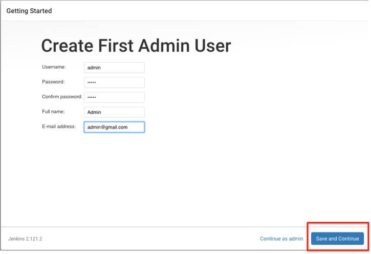 Create first admin user