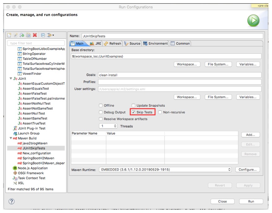 Skip tests eclipse