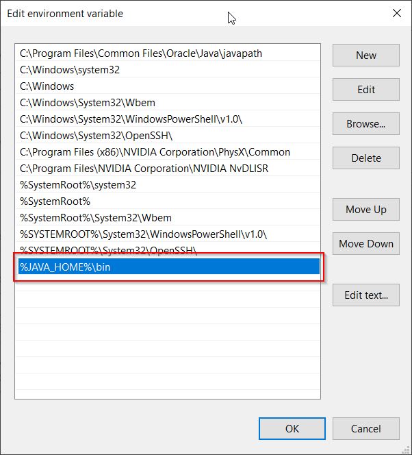 Set java path in windows 10