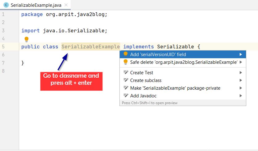 Generate SerialVersionUID in Class