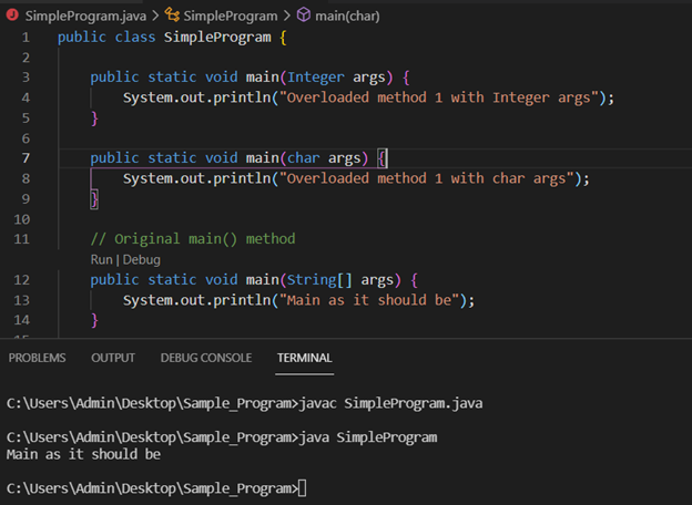 Java main method output 5