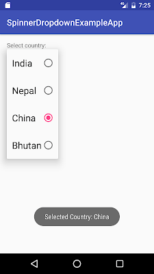Android Spinner Dropdown Example - Java2Blog