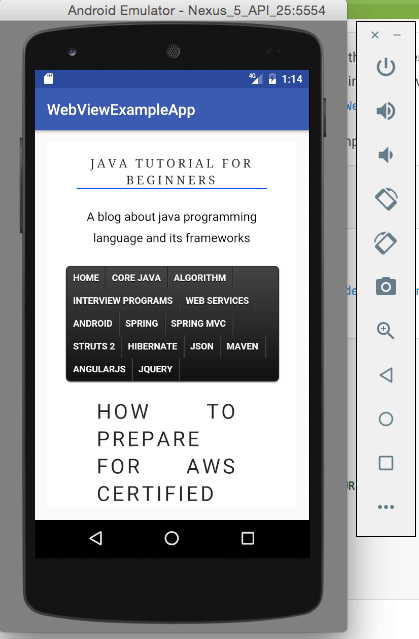 Android WebView example - Java2Blog