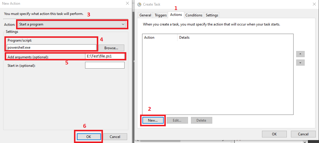 run powershell script at startup - new action