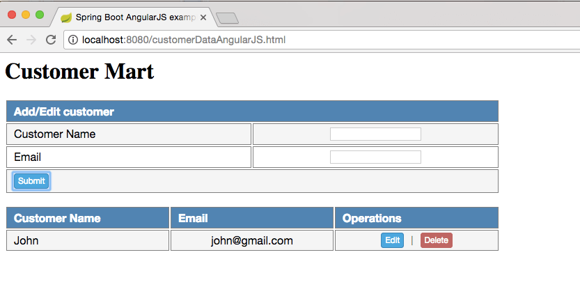 Spring Boot AngularJS Add Customer