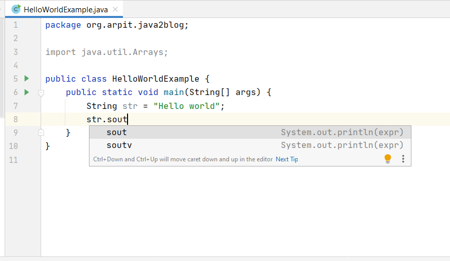 System.out.println variable name intellij