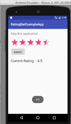 Android RatingBar toast example