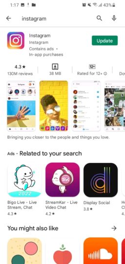Update Instagram on Play Store