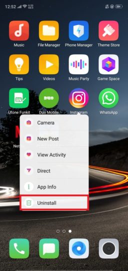 Uninstall Instagram app