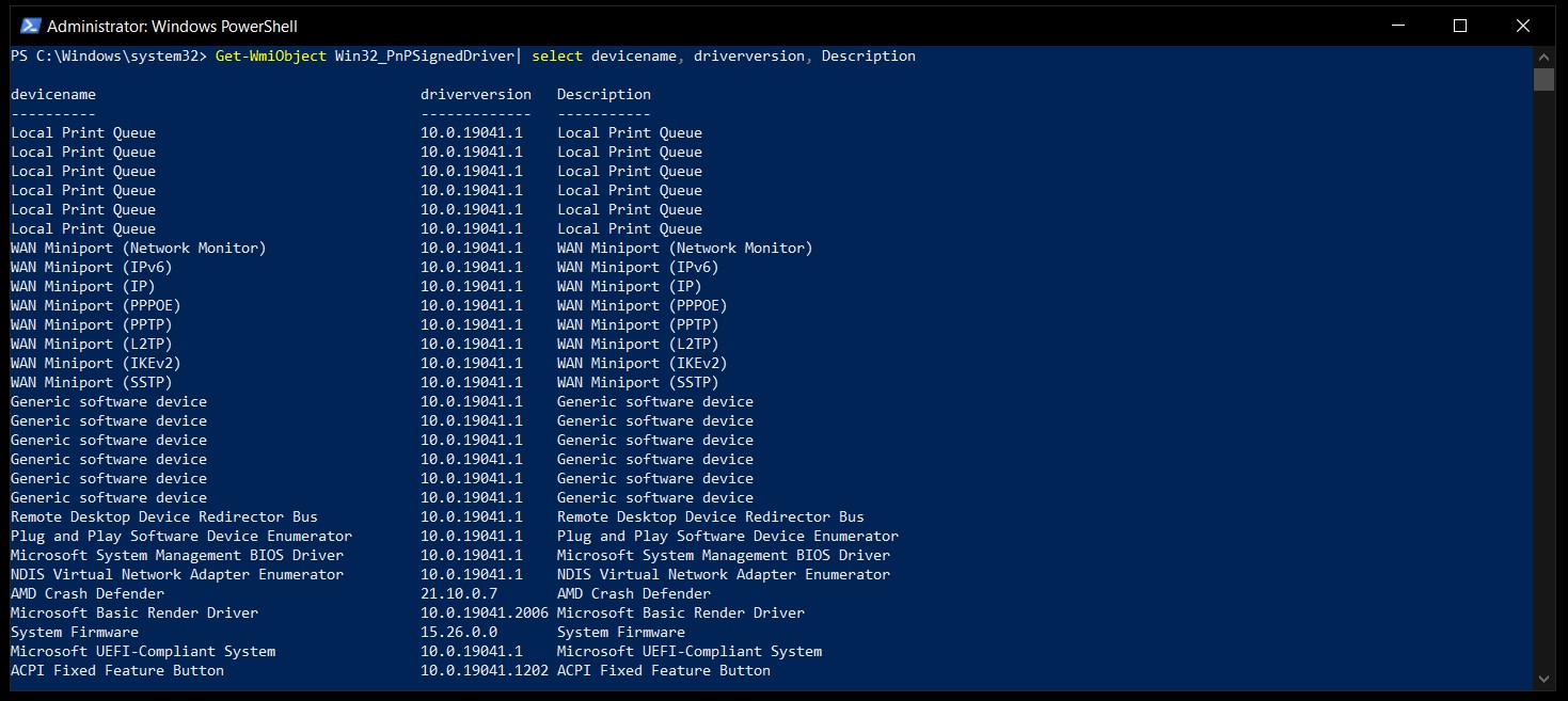 Get Driver version in PowerShell