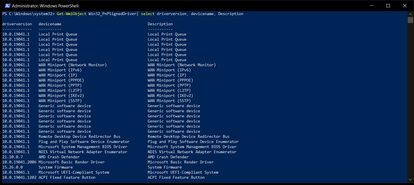 Get Driver versions in PowerShell -  Get-WmiObject