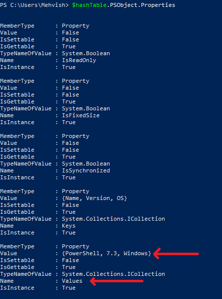 PowerShell HashTable Get Value by Key - HashTable PSObject Properties